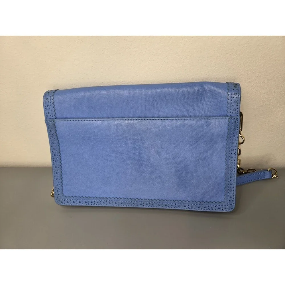 Tory Burch Envelope Clutch Crossbody Chain Purse Handbag Periwinkle Blue